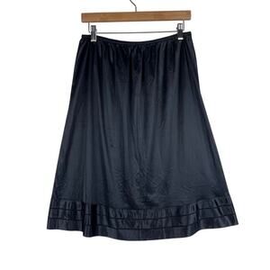 Vintage Woman's Black Nylon Slip Skirt Size 22W/24W Made In USA Trim Deco Retro
